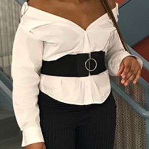 White off the shoulder button down